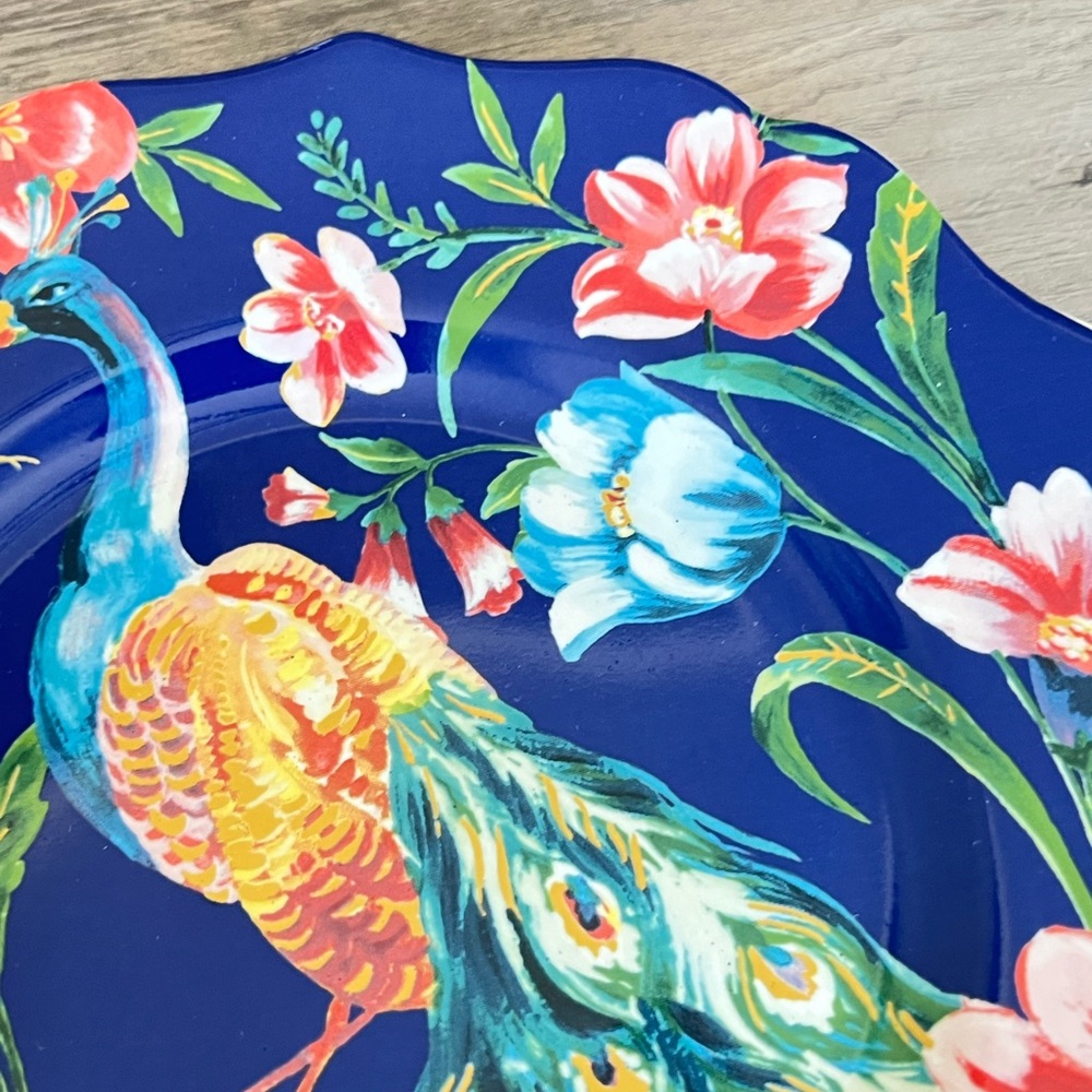 Set of 4 Pier 1 Peacock Luncheon Salad Plates 8.5” Floral Scalloped Edge - Picture 7 of 9